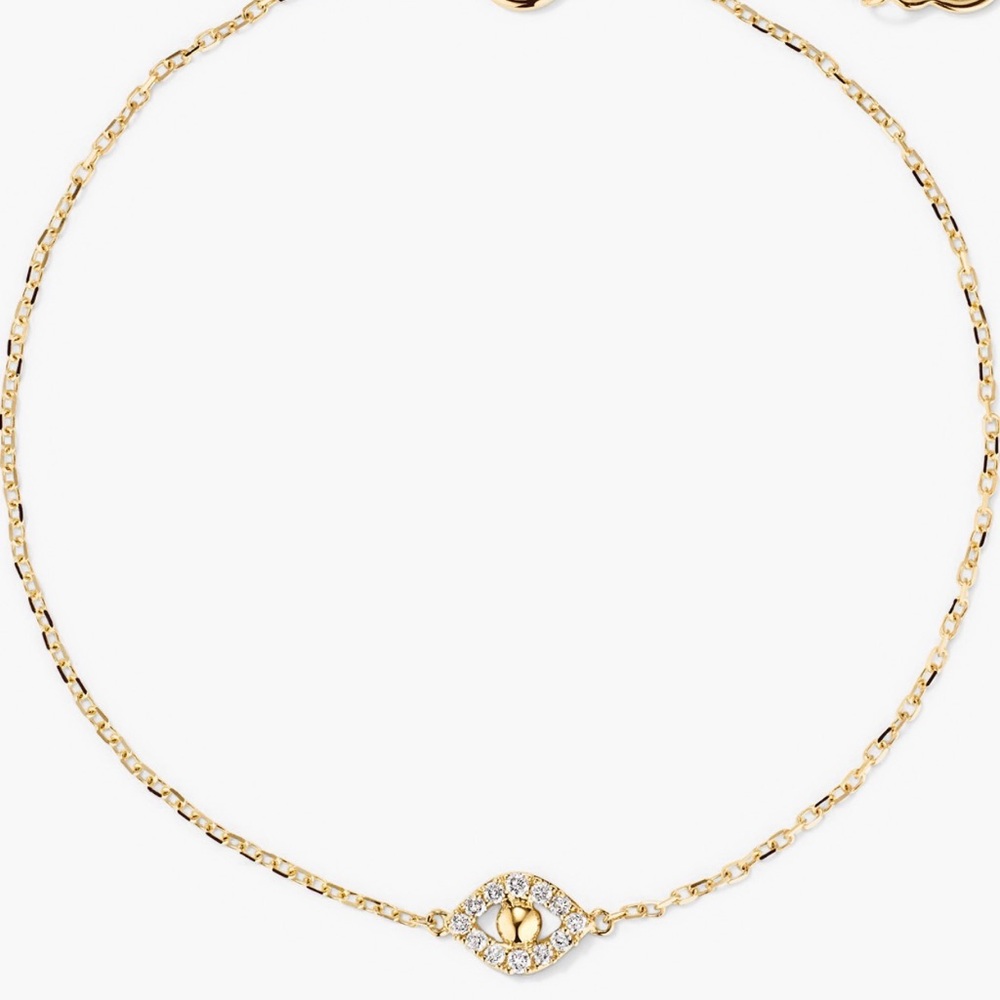 Mejuri Evil Eye Gold Chain Bracelet 14k gold and natural diamonds.